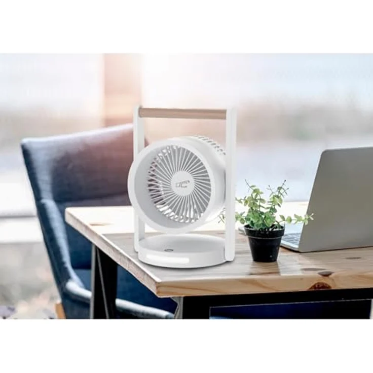 LTC LXWB17 Kabelloser Tischventilator mit 10W Motor, 5 Geschwindigkeitsstufen, Nachtlicht und LCD-Display, Holzgriff – Bild 2