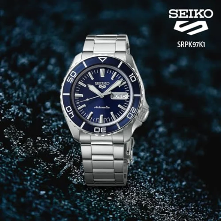 Seiko 4R36, analoge Herrenuhr mit Edelstahlgehäuse, 42,50 mm, silber, sportlich – Bild 4