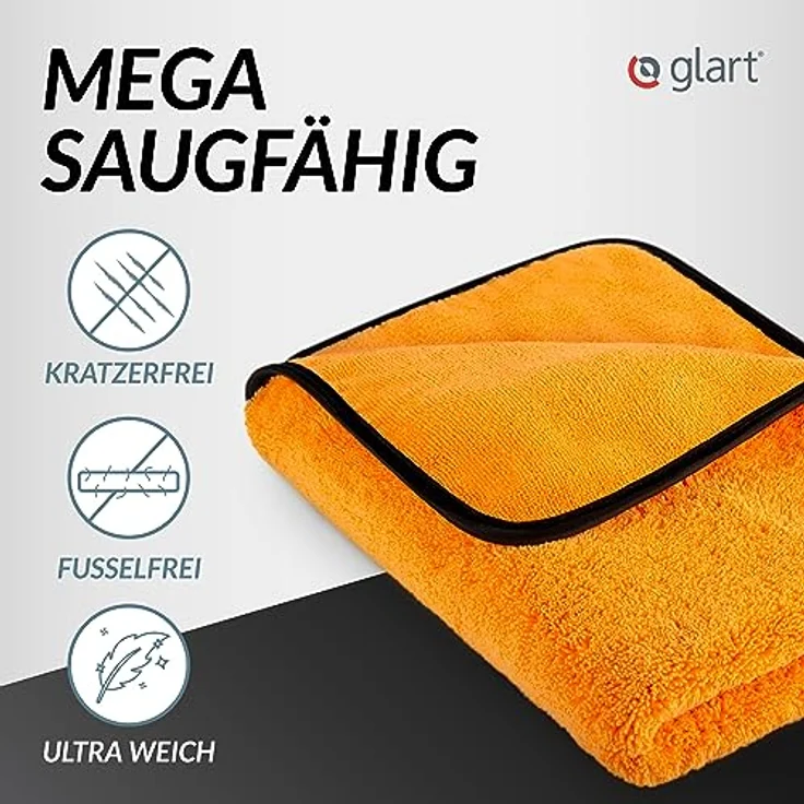 Glart 44WG Auto Trockentuch XXL 90x60 cm – Mikrofaser Poliertuch orange, extrem saugstark, fusselfrei, waschmaschinenfest – Bild 2
