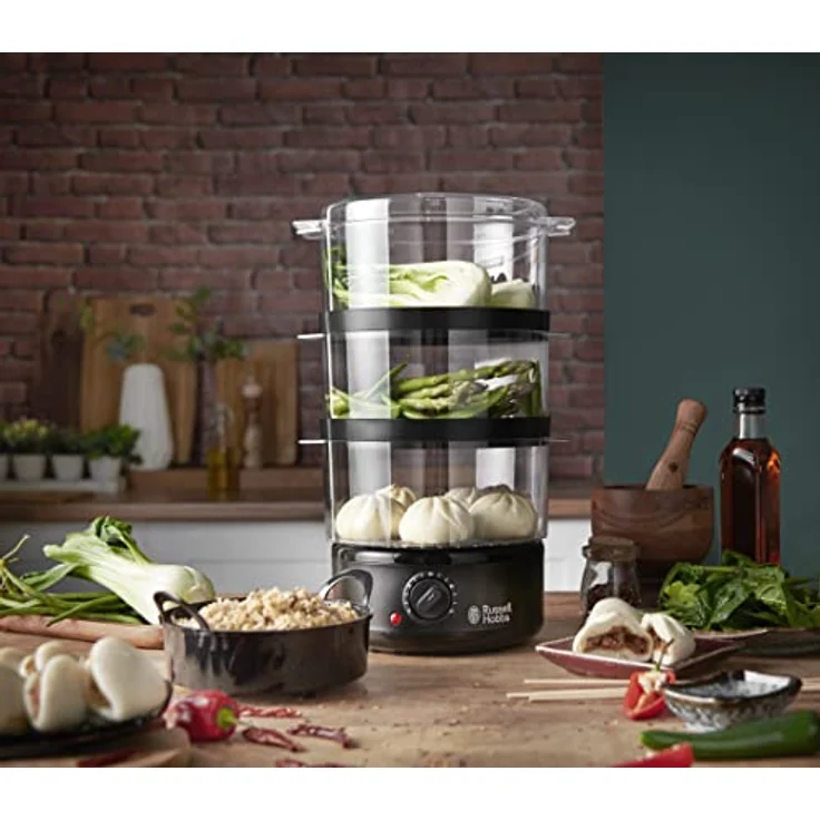 Russell Hobbs Dampfgarer [klein] 7,0l (60 Minuten Timer + Abschaltautomatik, 3 spülmaschinengeeignete Dampfgarbehälter + Reisschale / Reiskocher, BPA frei) Dampfkocher Compact 26530-56 – Bild 5