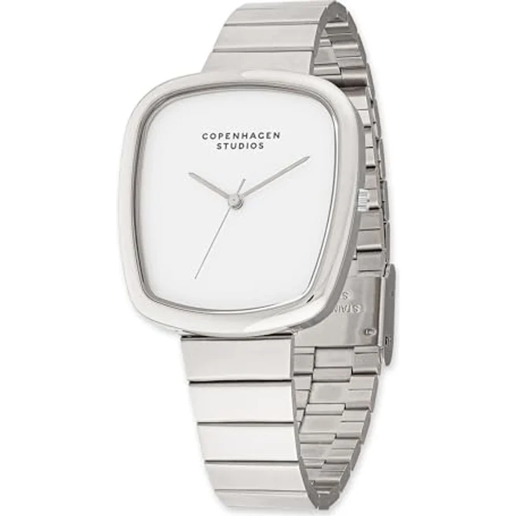 Copenhagen Studios Curved Watch Silber, 34 mm, elegante Damenuhr aus poliertem Edelstahl mit Quarzwerk, 3 ATM wasserdicht, kratzfest – Bild 1