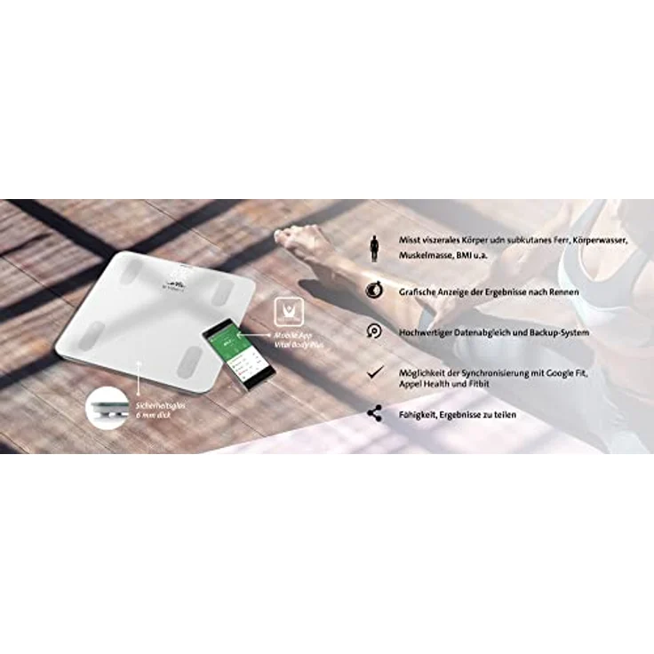 ETA Personenwaage Digital Vital Fit mit Smart-App - 18 Körpercharakteristiken Analysiert, 3x AAA, Weiß – Bild 2