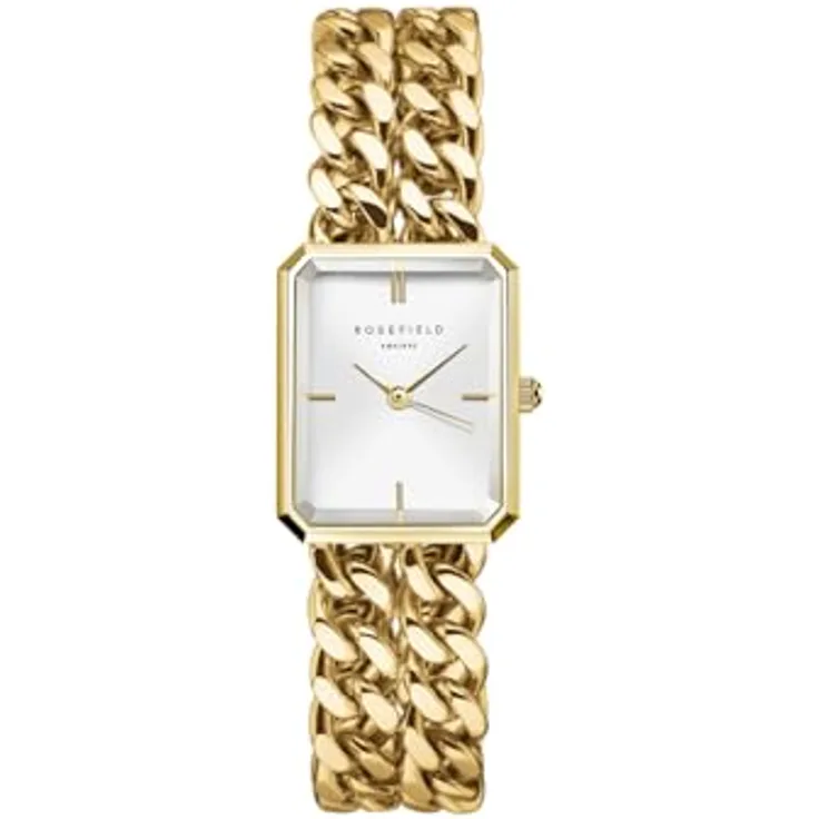 Rosefield Studio Double Chain Gold, Armbanduhr mit Weißem Zifferblatt, 19.5 x 24 mm Goldgehäuse, Wasserdicht bis 3 ATM, Edelstahl