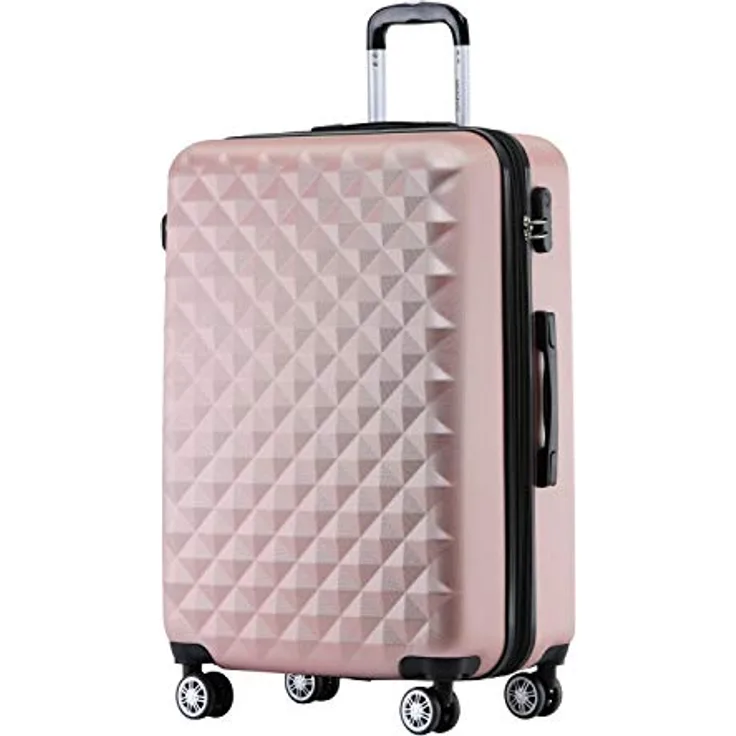 BEIBYE Zwillingsrollen 2066 Hartschalen-Koffer, Rosa Gold, ABS-Kunststoff, Zahlenschloss, exklusive Innenausstattung, XL Größe, 15 Farben verfügbar