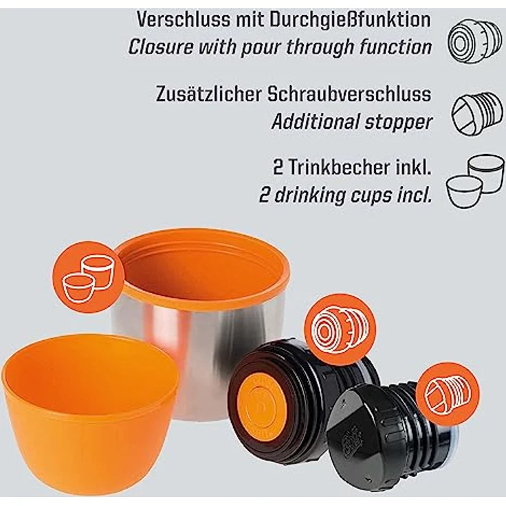 Esbit Isolierflasche, 0,5L, aus Edelstahl, inkl. zwei Trinkbecher, schwarz – Bild 4