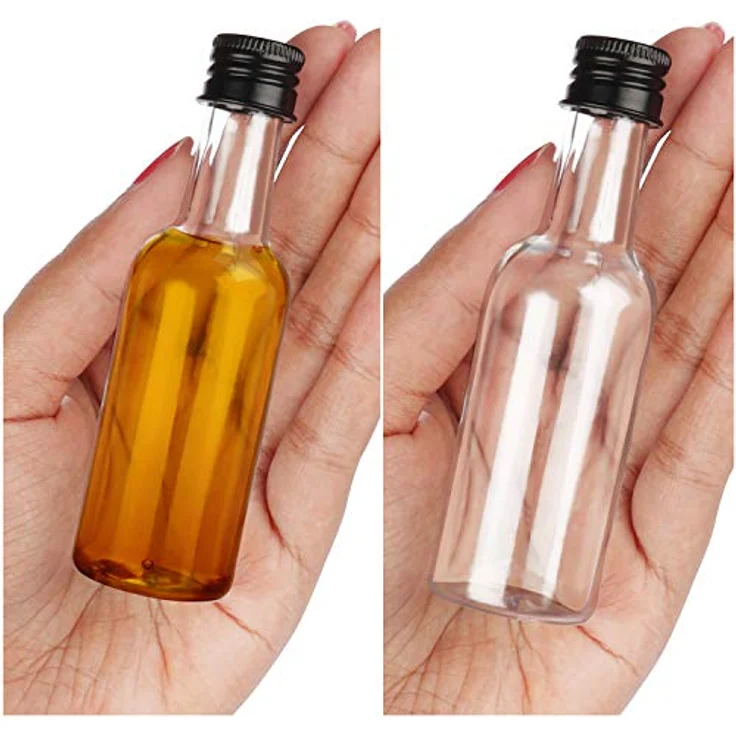 Belle Vous Mini Fläschchen Kunststoff Likörflaschen 24 Stk - 50ml, Plastik Wiederverwendbar, leere kleine Schnapsflaschen mit Schwarzem Deckel u. Trichter für Hochzeiten,Party, Kunst, Events – Bild 5