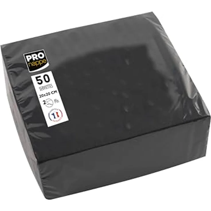 Pronape Cocktailservietten, 20 x 20 cm, 2-lagig aus Mikro-Waffelpapier, Schwarz, 50 Stück – Bild 1
