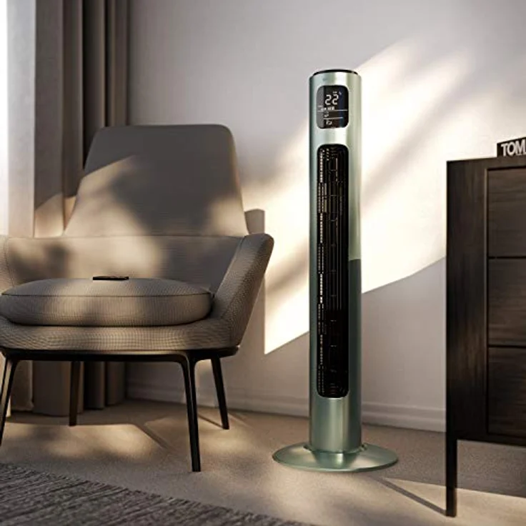 Brandson Turmventilator mit Fernbedienung und Oszilation 60° - Standventilator - Säulenventilator - 96 cm - Ventilator mit 3 Geschwindigkeitsstufen - Modell 2020 GS Zertifiziert - silbermint – Bild 6