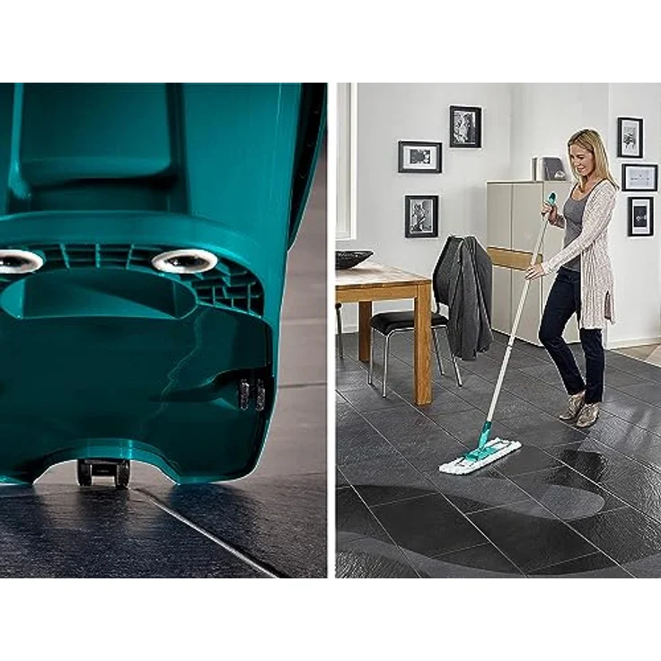 Leifheit Set Wischtuchpresse Profi XL mit Bodenwischer 146cm und Rollen, 1x Mikrofaser Bezug für alle glatten Böden & 1x elektrostatisches Staubtuch, Putzen ohne Bücken wie handgewrungen, Click-System – Bild 5