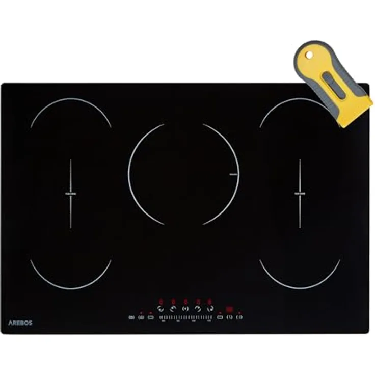 Arebos Induktionskochfeld | 9800 W | 5 Kochfelder mit 2 Flexzonen | 77 cm | Autark | mit Sensor Touch, Timer, Kindersicherung, Überhitzungsschutz, Autoabschaltung