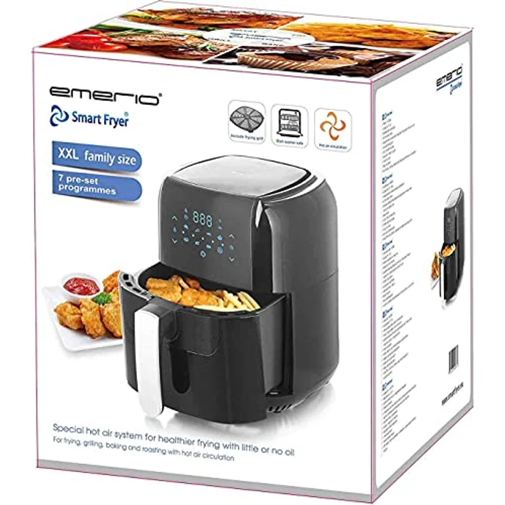 Emerio Heißluftfritteuse AF-123544.7 Family XXL mit 5,5L Volumen, 1400 W, Digitale Bedienung und Cool Touch Gehäuse – Bild 3