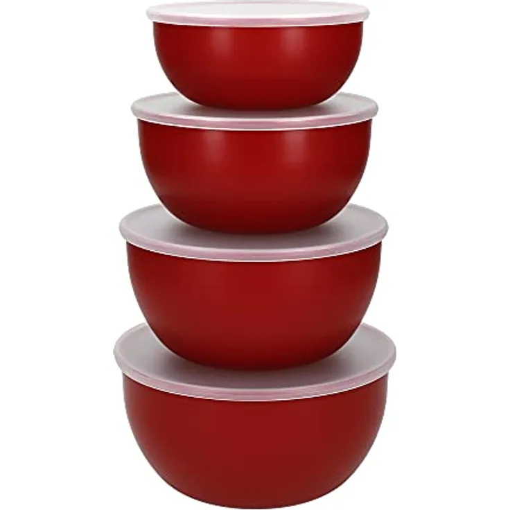 KitchenAid - Salatschüsseln, 591 ml, aus Kunststoff mit Deckel, rot, 4er Set