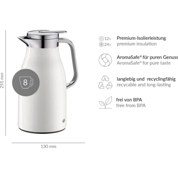 alfi Isolierkanne SKYLINE, 1,0 Liter, alpinweiß matt – Bild 3