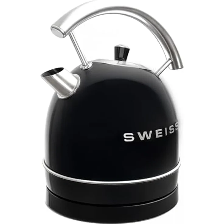SWEISS Elektrischer Wasserkocher KTL9, Vintage, 1,5 l, Edelstahl, 2200 W, 360° Sockel, automatische Abschaltung, Schwarz – Bild 2
