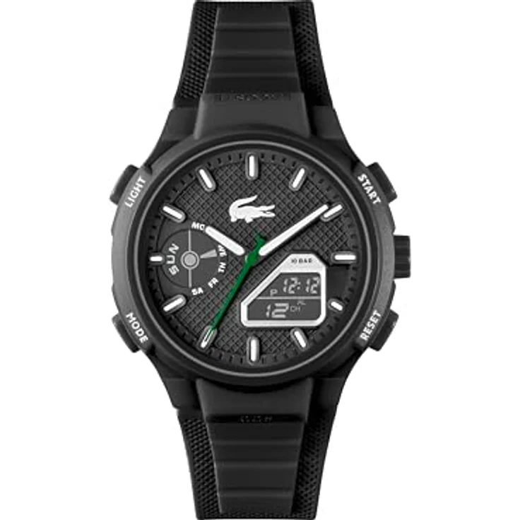 Lacoste LC33 Analoge-Digitale Multifunktions-Quarzuhr für Herren, 44 mm, Schwarzes Silikonarmband, 10ATM Wasserdicht, Chronograph und Wecker – Bild 1