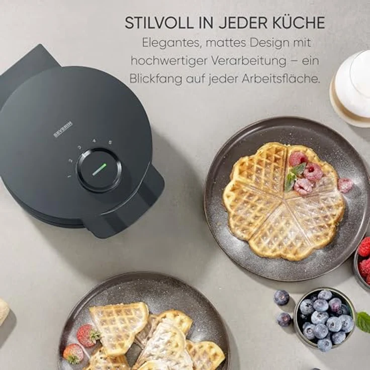 SEVERIN Waffeleisen Black Line WA 2117, Herzwaffeln mit PFAS-freier Beschichtung, 1.000 Watt, schwarz/Edelstahl, mit Kontrollleuchte und Kabelaufwicklung – Bild 4