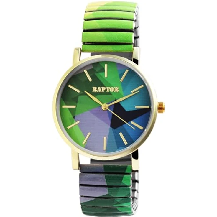Raptor Colorful Edition Damen-Uhr, Quarz-Armbanduhr mit grünem Edelstahl Zugarmband und flexiblem Tragekomfort, 36 mm – Bild 1
