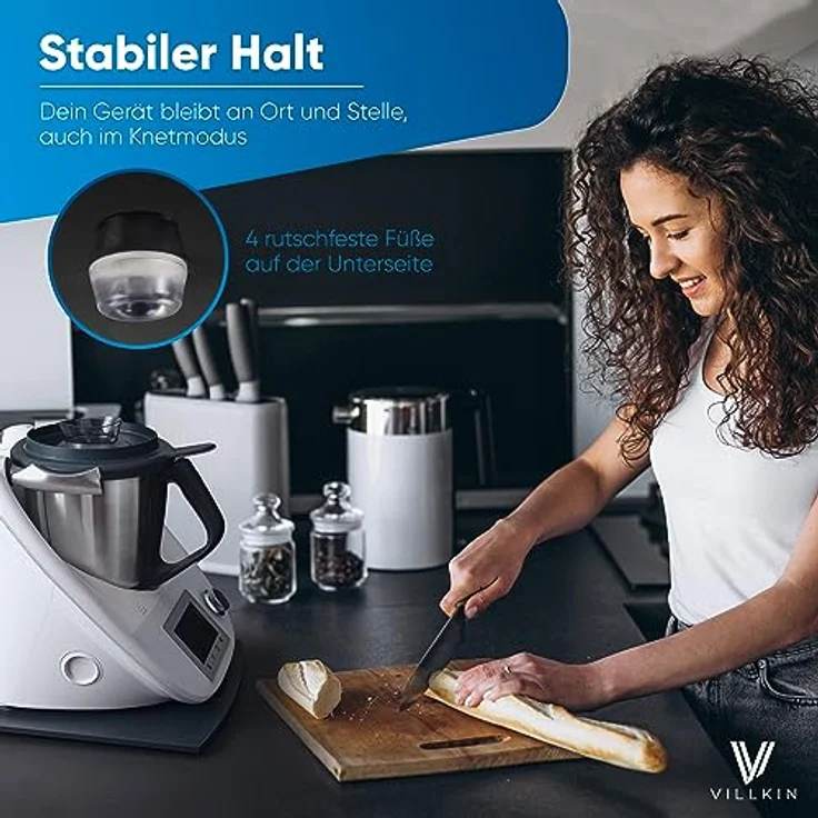 Villkin Gleitbrett für Thermomix TM5 und TM6, Acrylglas mit Teflongleitern und Gummi-Stoppern, schwarz – Bild 4