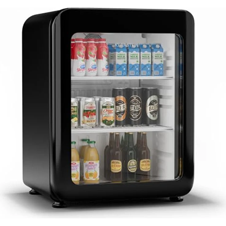 Klarstein Audrey Evo Getränkekühlschrank, 68 Liter, energieeffizient, Glastür, retro Schwarz, 67 cm hoch – Bild 1