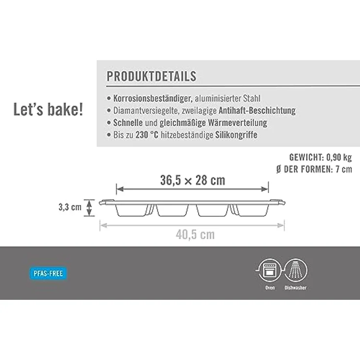 Woll Bakeware Muffinform für 12 Stück, mit hitzebeständigen Silikongriffen bis 230°C, PFAS-frei, zweilagige Antihaftbeschichtung, aluminisierter Stahl, schwarz – Bild 5