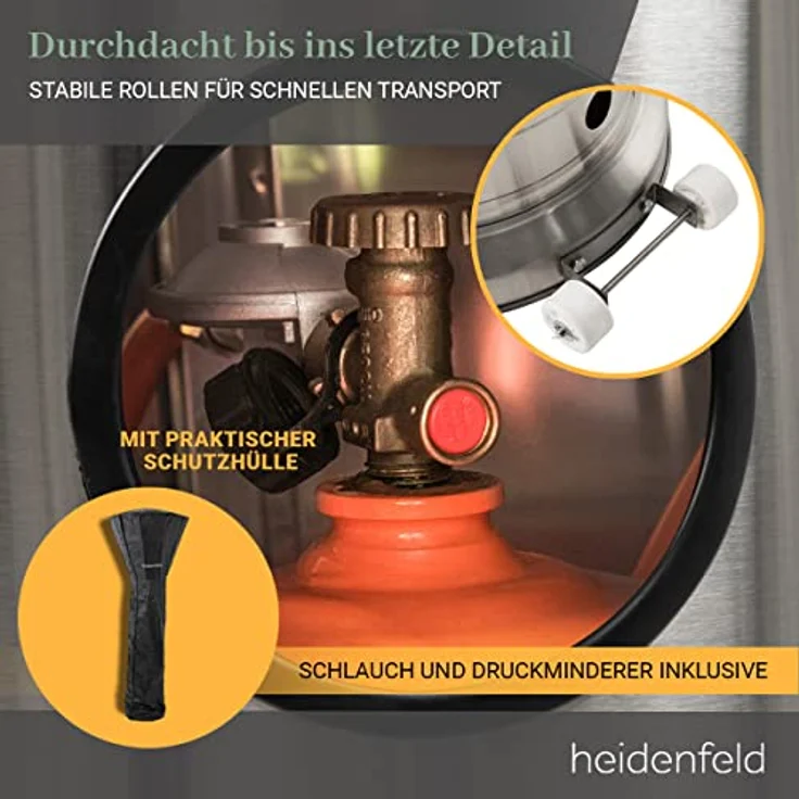 Heidenfeld Gas Heizpilz Inferno GH400 / GH500 Heizstrahler | 𝟑 𝐉𝐀𝐇𝐑𝐄 𝐆𝐀𝐑𝐀𝐍𝐓𝐈𝐄 - Terrassenheizer 14 kW - Gasheizstrahler - Gasheizer inkl. Schutzhülle - Heizlüfter (Schiefergrau) – Bild 5