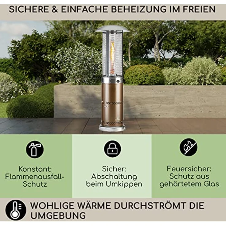 Blumfeldt Heizpilz Gas für Terrasse, Garten & Balkon, 360°Flammen-Blick, Elektrische Zündung, Bodenrollen, schwarz – Bild 4