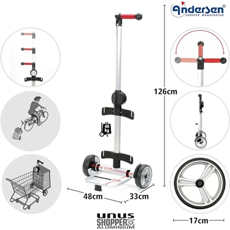 Andersen Unus Shopper MIX A10 Einkaufstrolley 59 cm, Mehrfarbig, leichter Alurahmen, faltbarer Fuß, höhenverstellbar – Bild 2