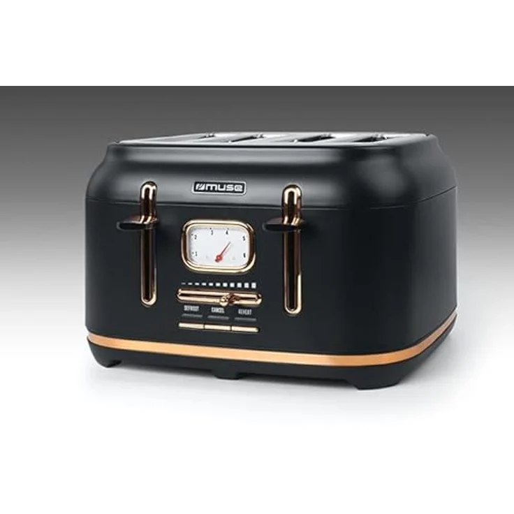 Muse Edelstahl-Toaster im schwarzen Retro Design, analoge Anzeige, beleuchtete Tasten, 6 Bräungsstufen, 4 Scheiben, MS-131 BC, Vintage Look, mit Krümelschublade – Bild 5