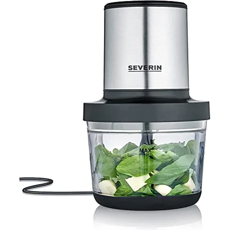 SEVERIN Universalzerkleinerer, Multizerkleinerer für grobes und feines Zerkleinern, Zerkleinerer für Crushed Ice, Käse, Nüsse und mehr, matt-schwarz/Edelstahl-gebürstet, KM 3867