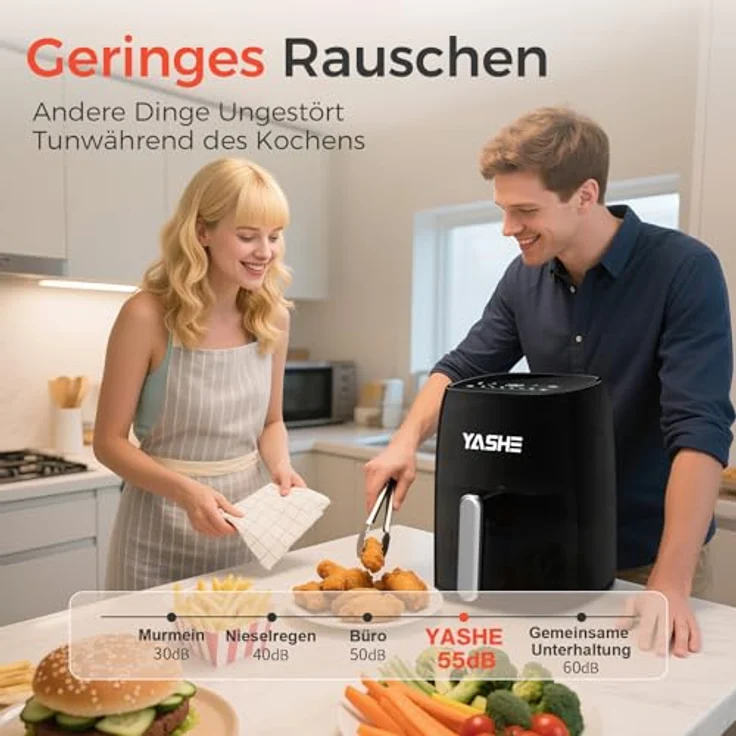 YASHE 4,2L Heißluftfritteuse mit 1500W, LED-Touchscreen, 6 Programmen, rot – Bild 7