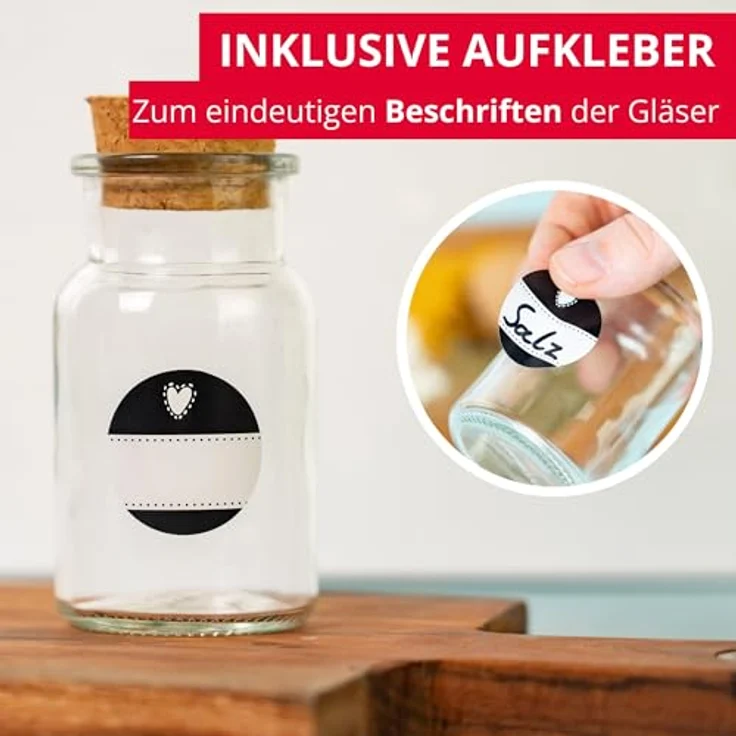 Westmark 6 Drahtbügelgläser, 100 ml, Transparent/Silber, mit 8 Dekoetiketten zur individuellen Beschriftung – Bild 7