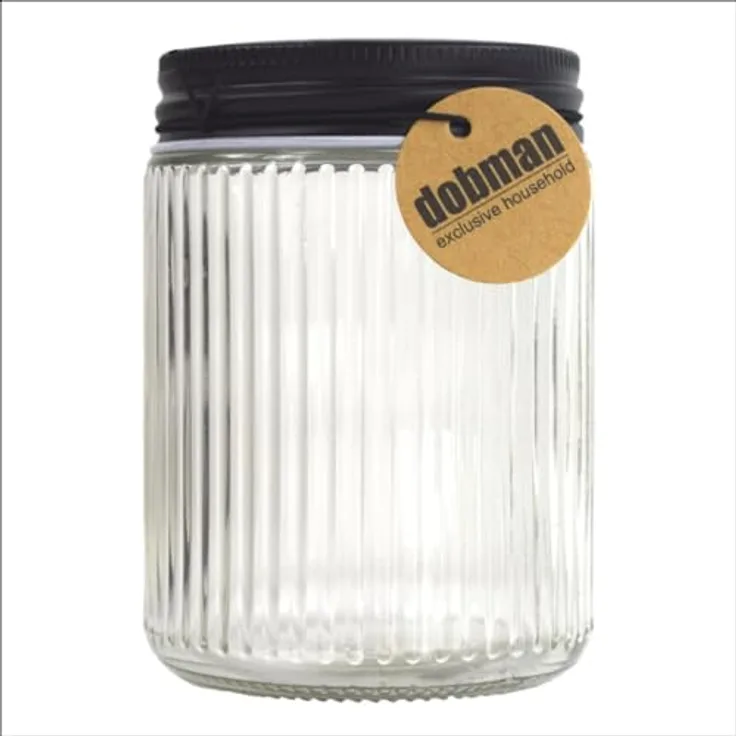 Dobman Vorratsglas, Einmachglas 0,3 L, rund gestreift, Schwarz/Transparent, ca. 7 x 10 cm