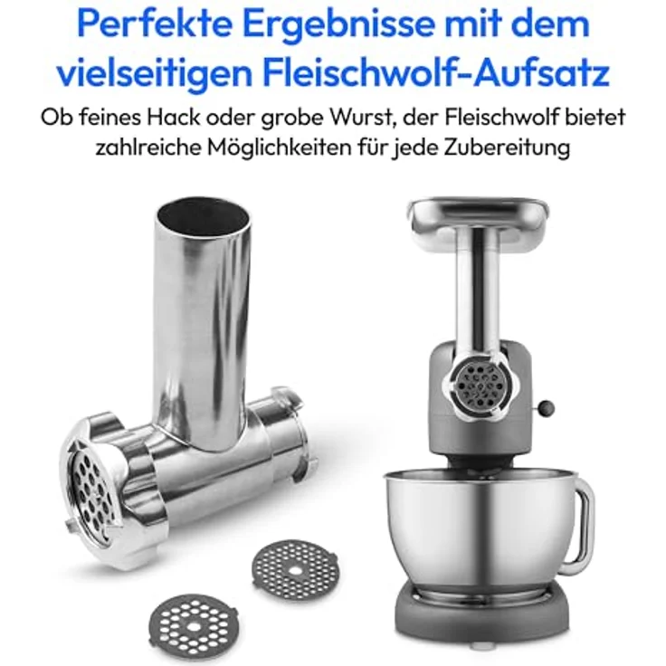 MEDION Küchenmaschine mit Fleischwolf (800 Watt, 4,6 Liter Edelstahlschüssel, Sensor-Touch-Display) Titan – Bild 5