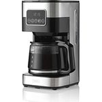 Trebs Filter-Kaffeemaschine 24100 - bis zu 12 Tassen bei 1,5l Kapazität - Programmierbar - Abschaltautomatik - Tropfstopp - LED Touch Display - Edelstahldesign - Edelstahl/schwarz