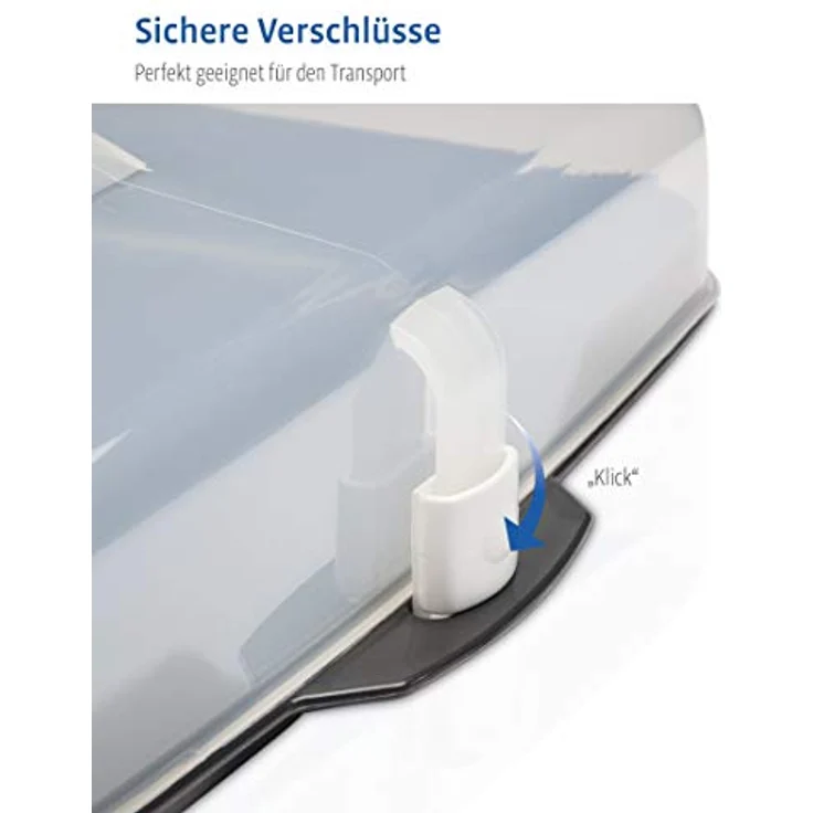 Xavax Kuchen Transportbox rechteckig (Kuchenbox für Blechkuchen, Kuchencontainer mit Deckel und Tragegriff, spülmaschinengeeigneter Kuchenbehälter), Anthrazit / Transparent – Bild 5