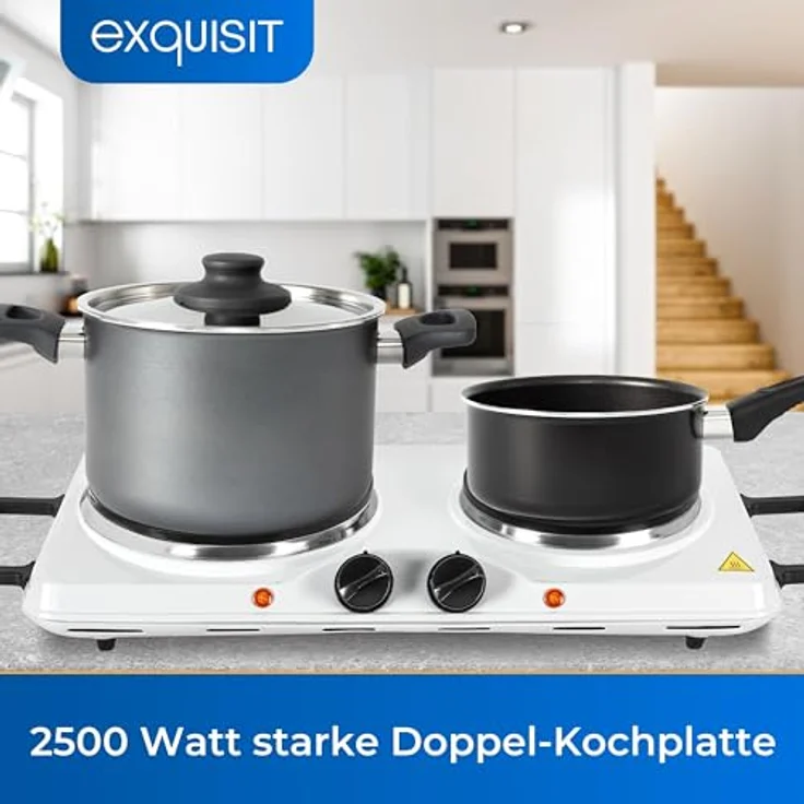 Exquisit Kochplatte KP 3202 we | Massekochfeld | 2 Platten | Leistung 2500 Watt | weiß – Bild 3