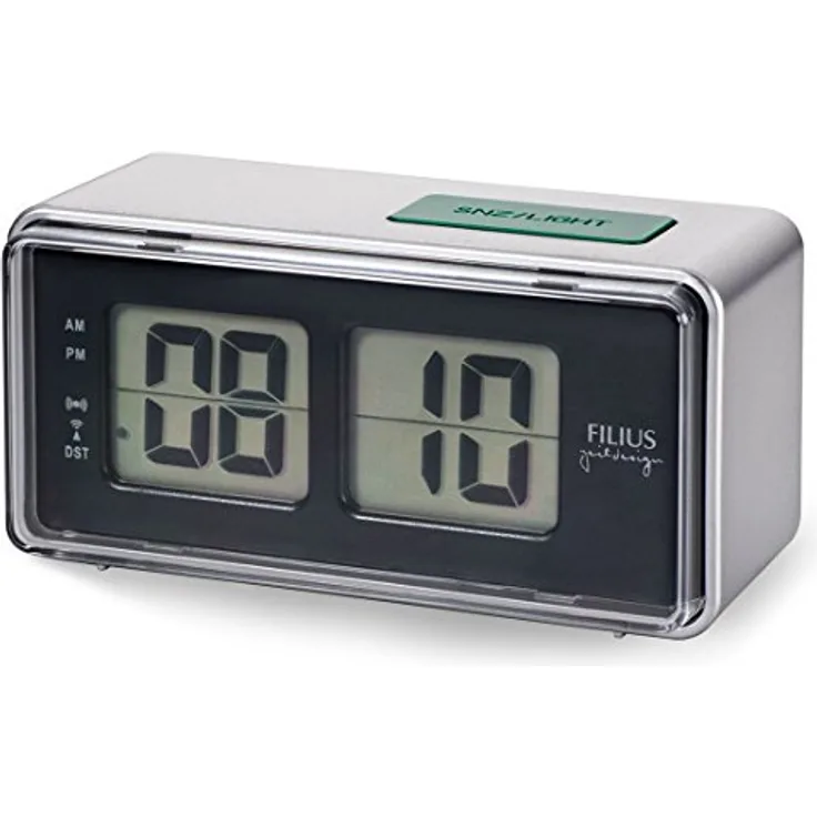 FILIUS zeitdesign Filius Funkwecker TIME (0531-19), digitaler Funkwecker mit DCF 77 Technologie, Silber, LCD-Anzeige, Snooze-Funktion, inklusive Batterien