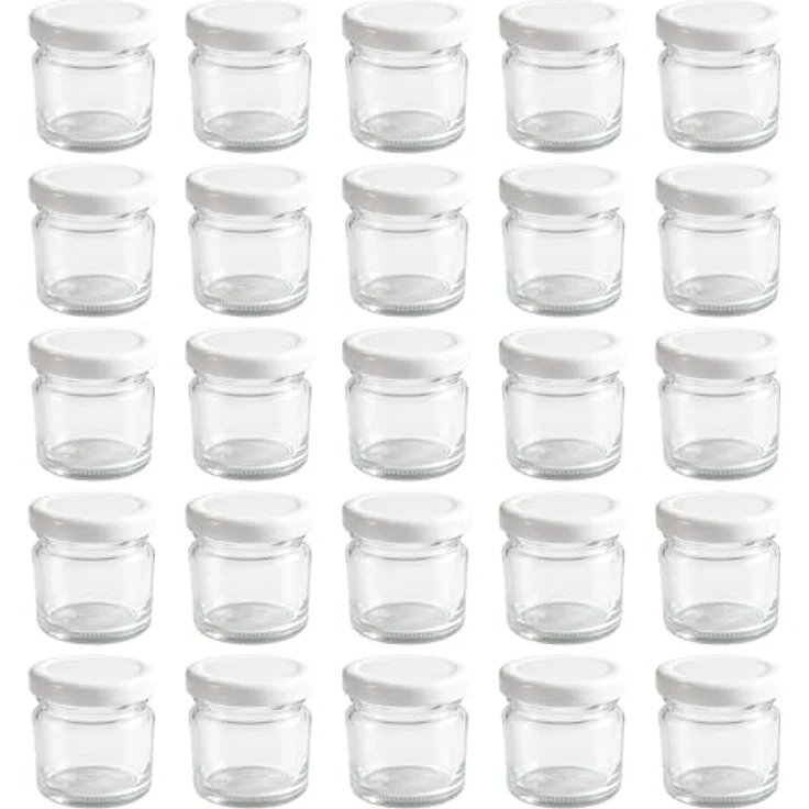 hocz 25x Mini Marmeladengläser 37 ml Set, Schraubdeckel Weiß TO 43, luftdicht, spülmaschinenfest, ideal für Marmelade und Chutney – Bild 1
