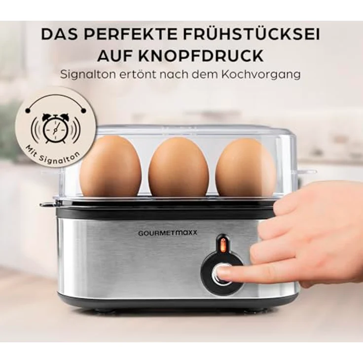 GOURMETmaxx Eierkocher für 3 Eier, Egg Cooker mit 3 Härtegraden, spülmaschinenfeste Teile, kompaktes Design – Bild 2