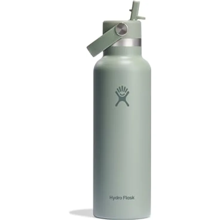 Hydro Flask Standard Mouth Trinkflasche 621ml (21 oz) mit Strohdeckel - Edelstahl, Vakuumisoliert, Auslaufsicher - Heiß & Kalt - Agave