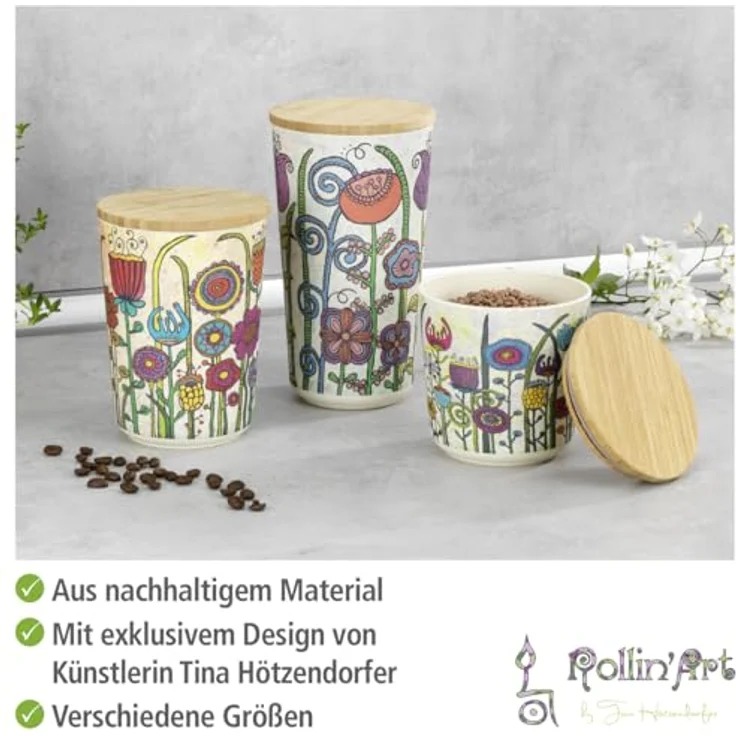 WENKO Vorratsdosen [Deckel aus Bambus] 3er Set Aufbewahrungsdose Küche - Vorratsbehälter luftdicht - Kaffeedose Küchenorganisation – Bild 2