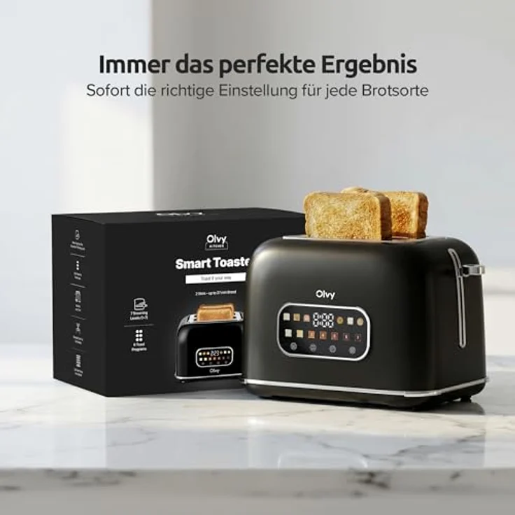Olvy Premium Toaster mit LCD-Display, 900W, 7 Bräunungsstufen, extra breite Schlitze, Auftau- & Aufwärmfunktion, schwarz – Bild 5