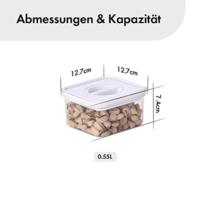 Neoflam® Vorratsdosen mit Deckel luftdicht & Einhanddrehverschluss | Aufbewahrungsbox Küche | BPA frei | 4x 0.55L - weiß – Bild 2