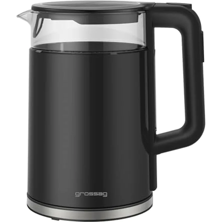 grossag Wasserkocher WK 24.07, Schwarz, abnehmbarer 1,7 Liter Glas-Topf mit 5 variablen Temperaturstufen