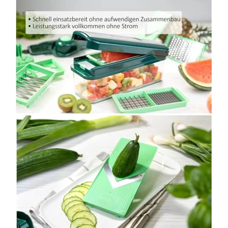 Genius Nicer Dicer Exclusive | Set 15-tlg. - Gemüseschneider, Würfel, Streifen, Scheiben inkl Auffangbehälter, Salatschneider – Bild 3