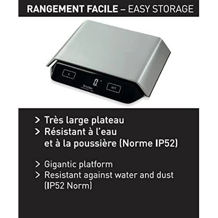 Terraillon Küchenwaage, Mit Tara-Funktion, Flüssigkeitsanzeige, Anti-Staub-Beschichtung, Bis 10 kg, Supreme, Silber-Schwarz – Bild 7