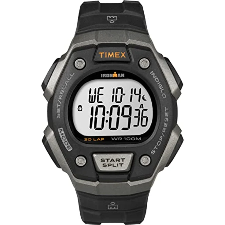 Timex Ironman Classic, 41mm Digitaluhr mit schwarzem und silberfarbenem Gehäuse, 30-Runden-Speicher, wasserdicht bis 100m, INDIGLO Beleuchtung – Bild 1
