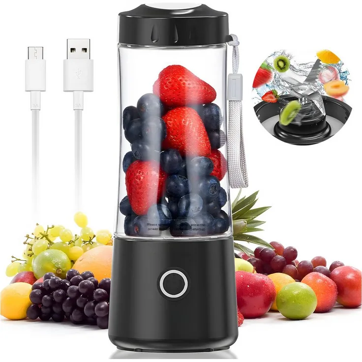 AKKEE 400-ml-Mini-Standmixer, Elektrischer Standmixer mit Ein-Knopf-Bedienung, Schwarz, für Smoothies, Shakes und Fruchtsäfte