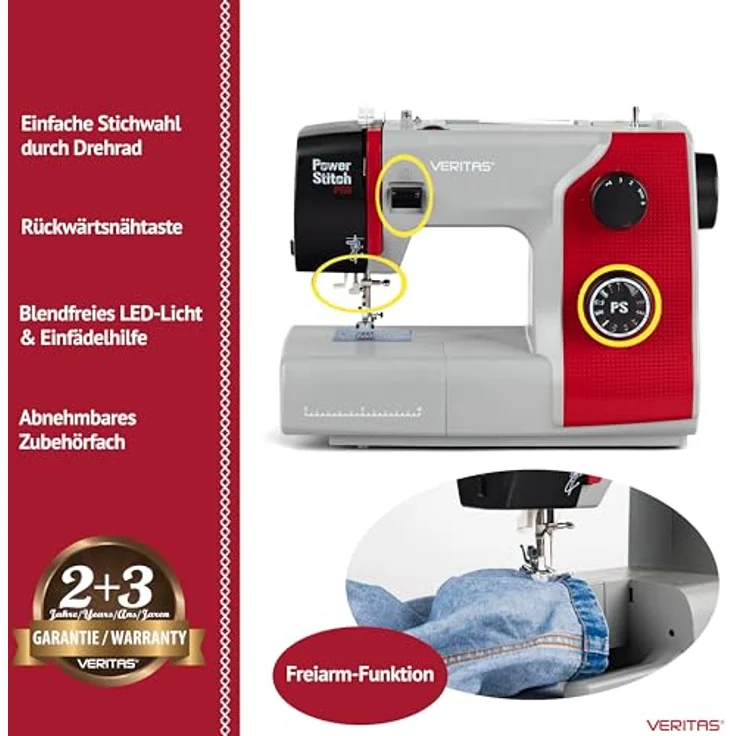 Veritas Nähmaschine VERITAS Power Stitch Pro Mechanische Nähmaschine, 17 Stichprogramme, kraftvoller 90 Watt Motor, für Leder & Jeans – Bild 5