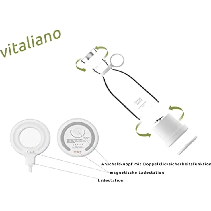 vitaliano Mixer Smoothie Maker to go, 350 ml, deutsche Anleitung, kabellos tragbar in Flaschenform & USB Ladestation für frische Smoothies, Babynahrung beim Picknick, Sport, Urlaub oder im Büro – Bild 4